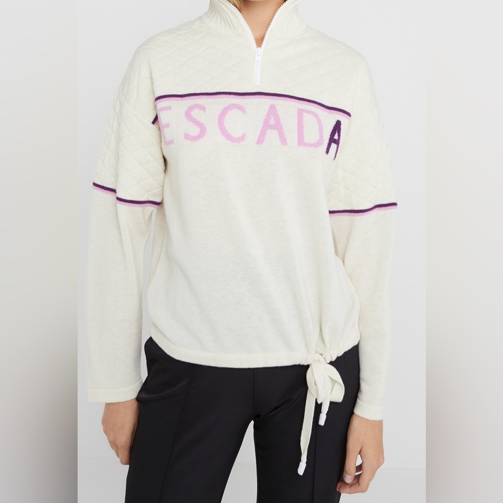Escada Of White Ski Resort Style Sweater with Pink and Purple Accents